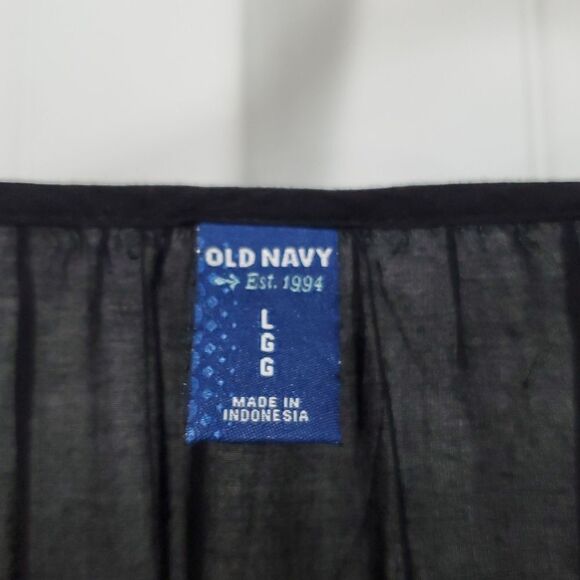 Old Navy Ladies Black Gathered Neckline Sheer Rayon Blouse, Size Large - Picture 2 of 5